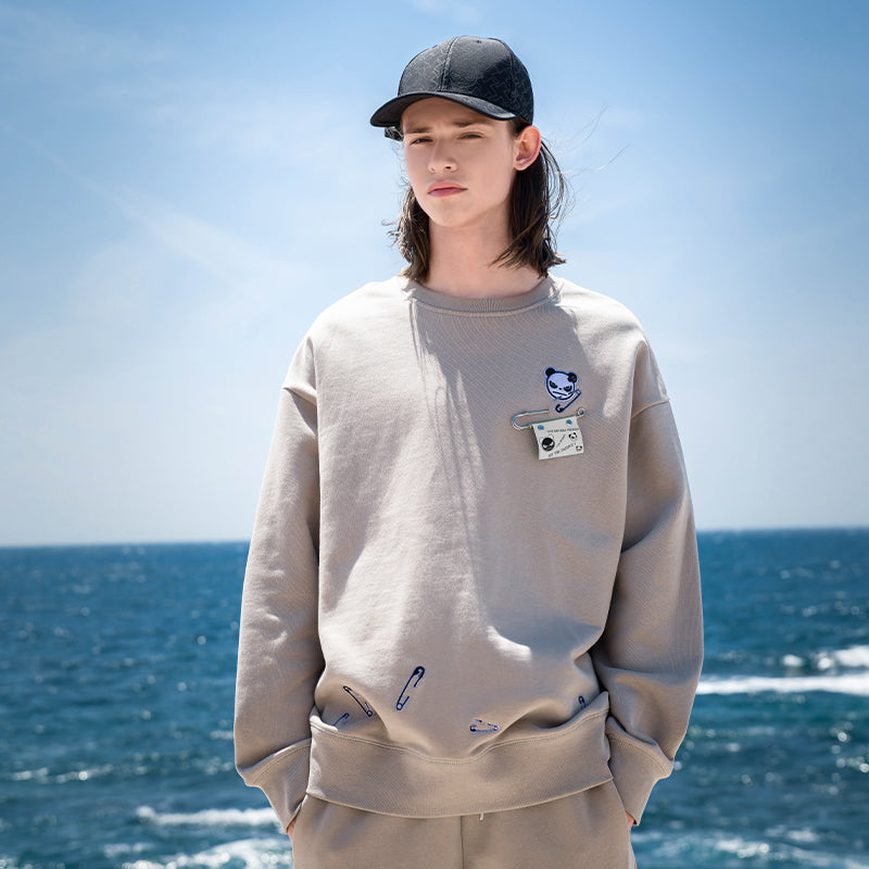 UNISEX CREW NECK SWEAT SHIRT / KHAKI・BLACK