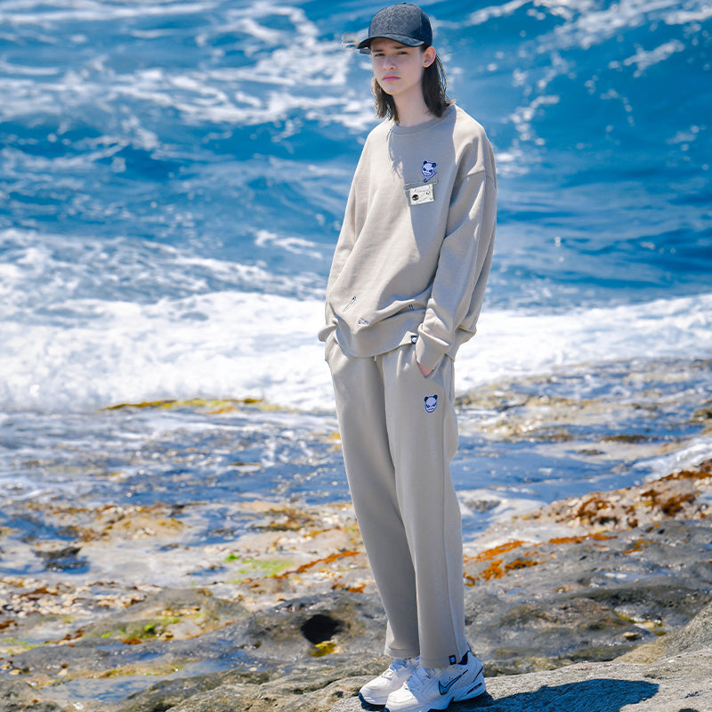 UNISEX CREW NECK SWEAT SHIRT / KHAKI・BLACK