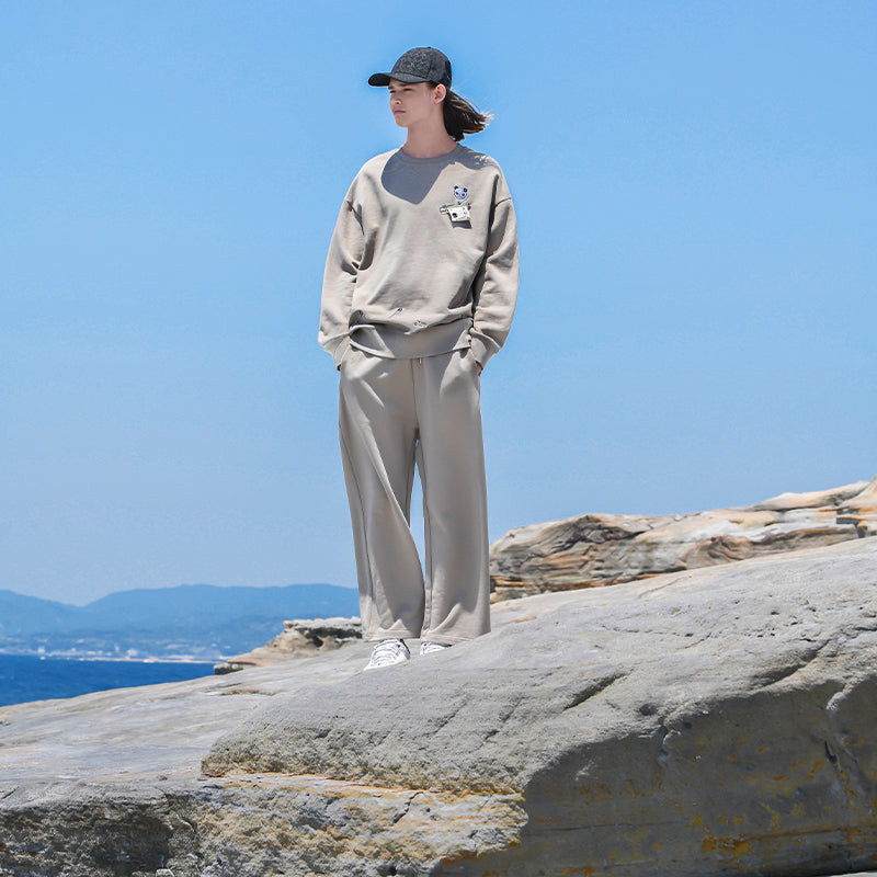 UNISEX CREW NECK SWEAT SHIRT / KHAKI・BLACK