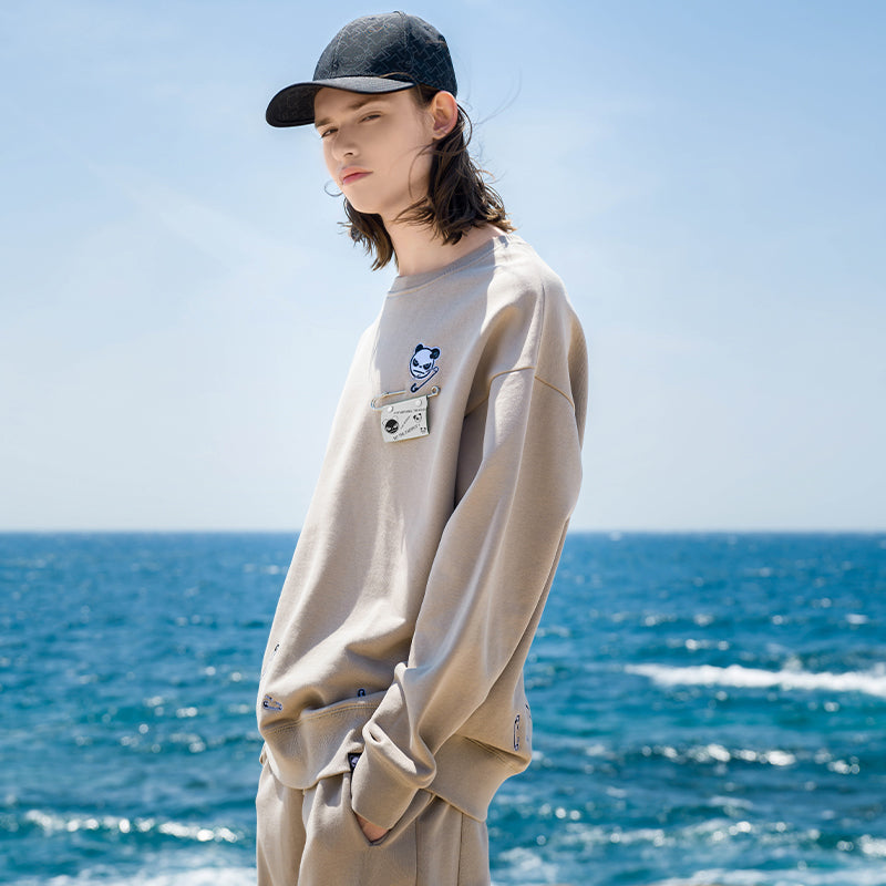 UNISEX CREW NECK SWEAT SHIRT / KHAKI・BLACK