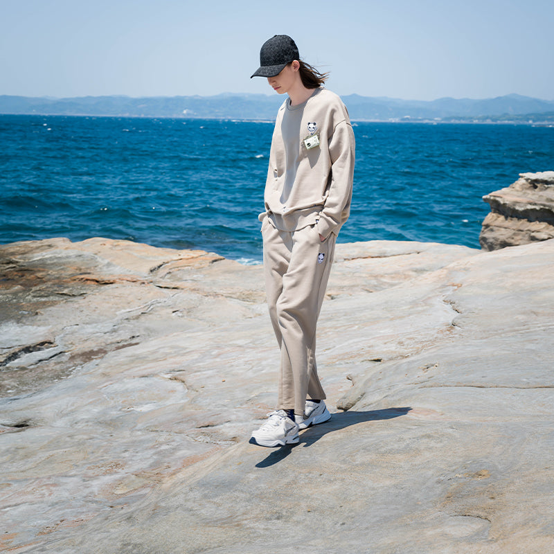 UNISEX CREW NECK SWEAT SHIRT / KHAKI・BLACK