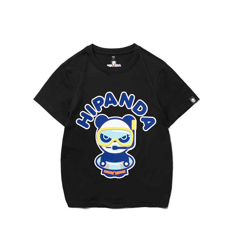 HIPANDA KID'S DIVING HIPANDA PRINTED SHORT SLEEVED T-SHIRT / WHITE・BLACK