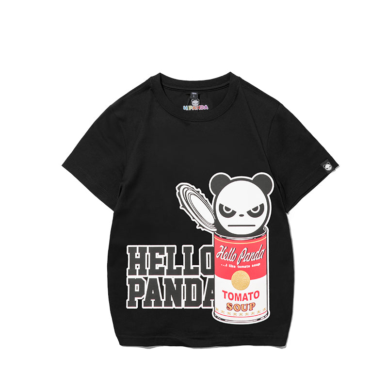 HIPANDA KID'S TOMATO SOUP CAN HIPANDA PRINTED SHORT SLEEVED T-SHIRT / WHITE・BLACK
