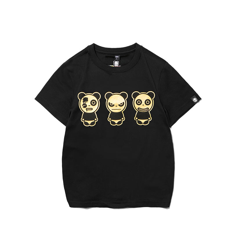 HIPANDA KID'S 3 BROTHERS GOLD PRINTED SHORT SLEEVED T-SHIRT / WHITE・BLACK