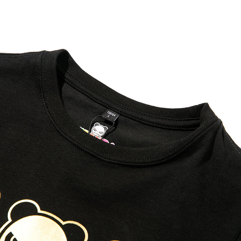HIPANDA KID'S 3 BROTHERS GOLD PRINTED SHORT SLEEVED T-SHIRT / WHITE・BLACK