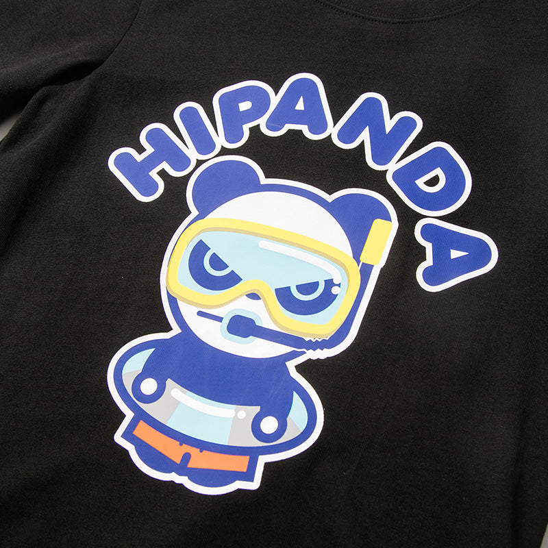 HIPANDA KID'S DIVING HIPANDA PRINTED SHORT SLEEVED T-SHIRT / WHITE・BLACK