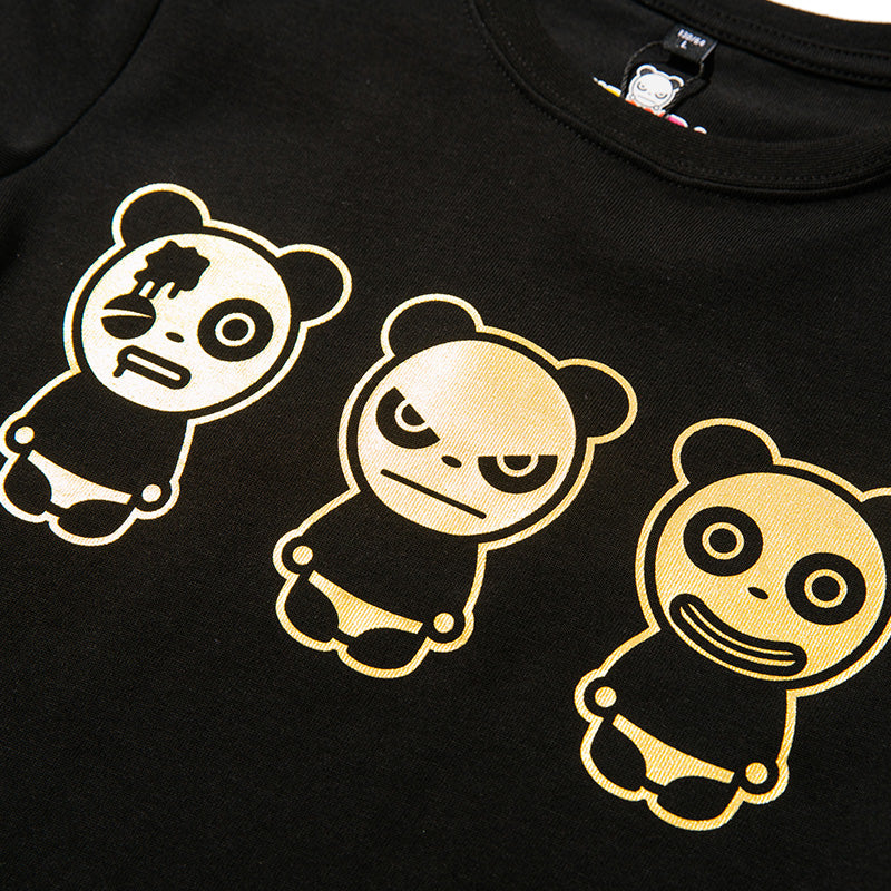 HIPANDA KID'S 3 BROTHERS GOLD PRINTED SHORT SLEEVED T-SHIRT / WHITE・BLACK