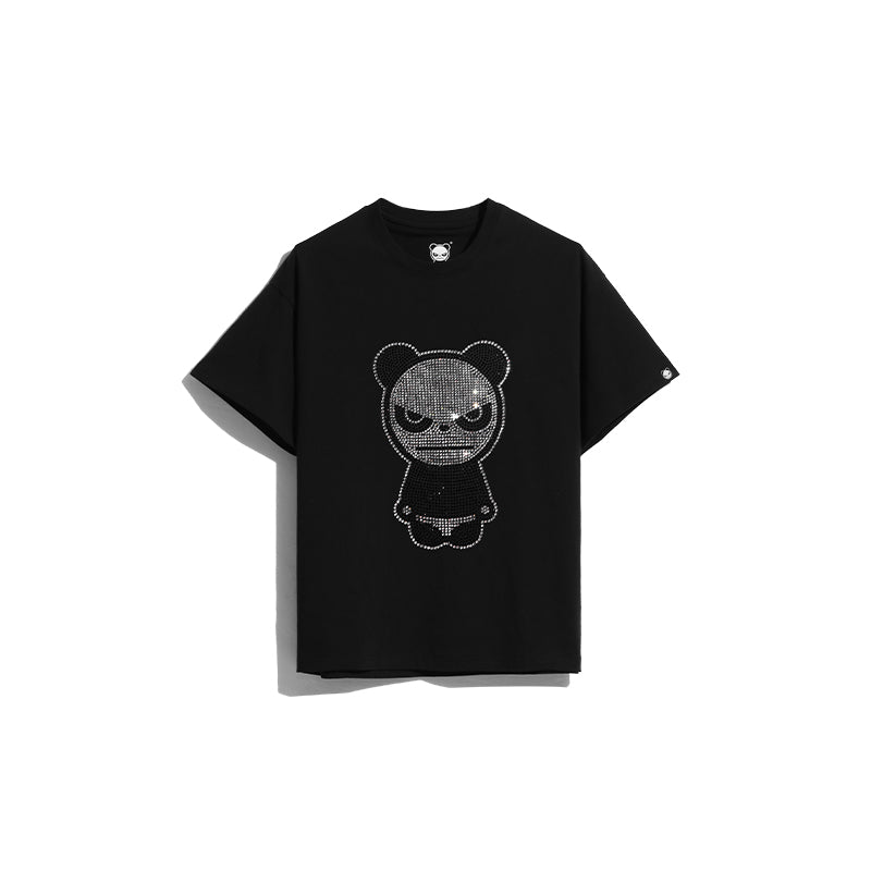 MEN'S RHINESTONE PANDA SHORT SLEEVED T-SHIRT / WHITE・ BLACK